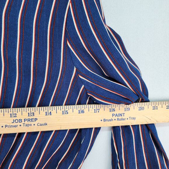 NWT Rue 21 Juniors Blouse Medium Blue Striped V Neck Long Sleeve Cropped Top - Picture 7 of 12
